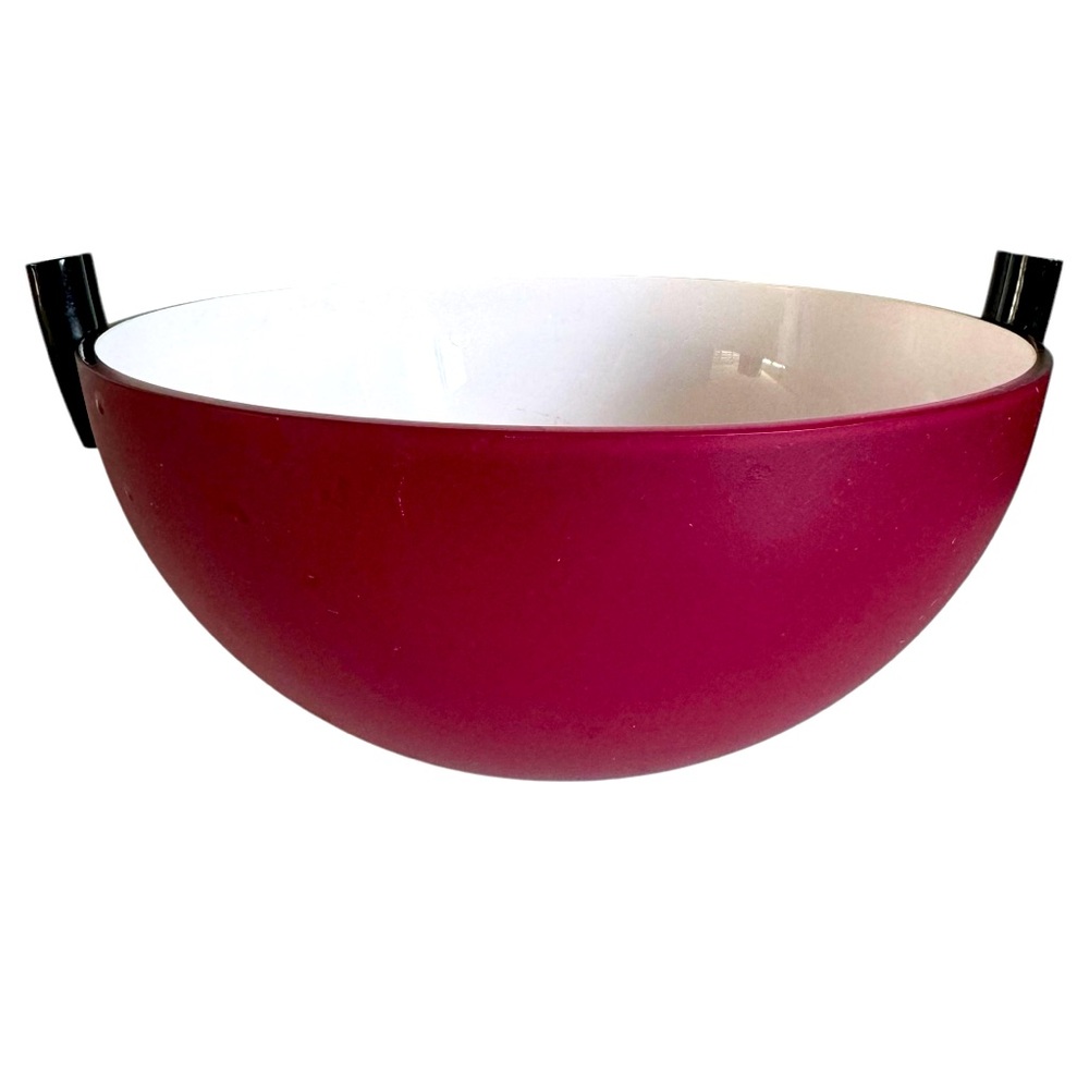 GUZZINI Italy Bowl MCM VINTAGE Acrylic Cherry White Black Accents 8” X 5”